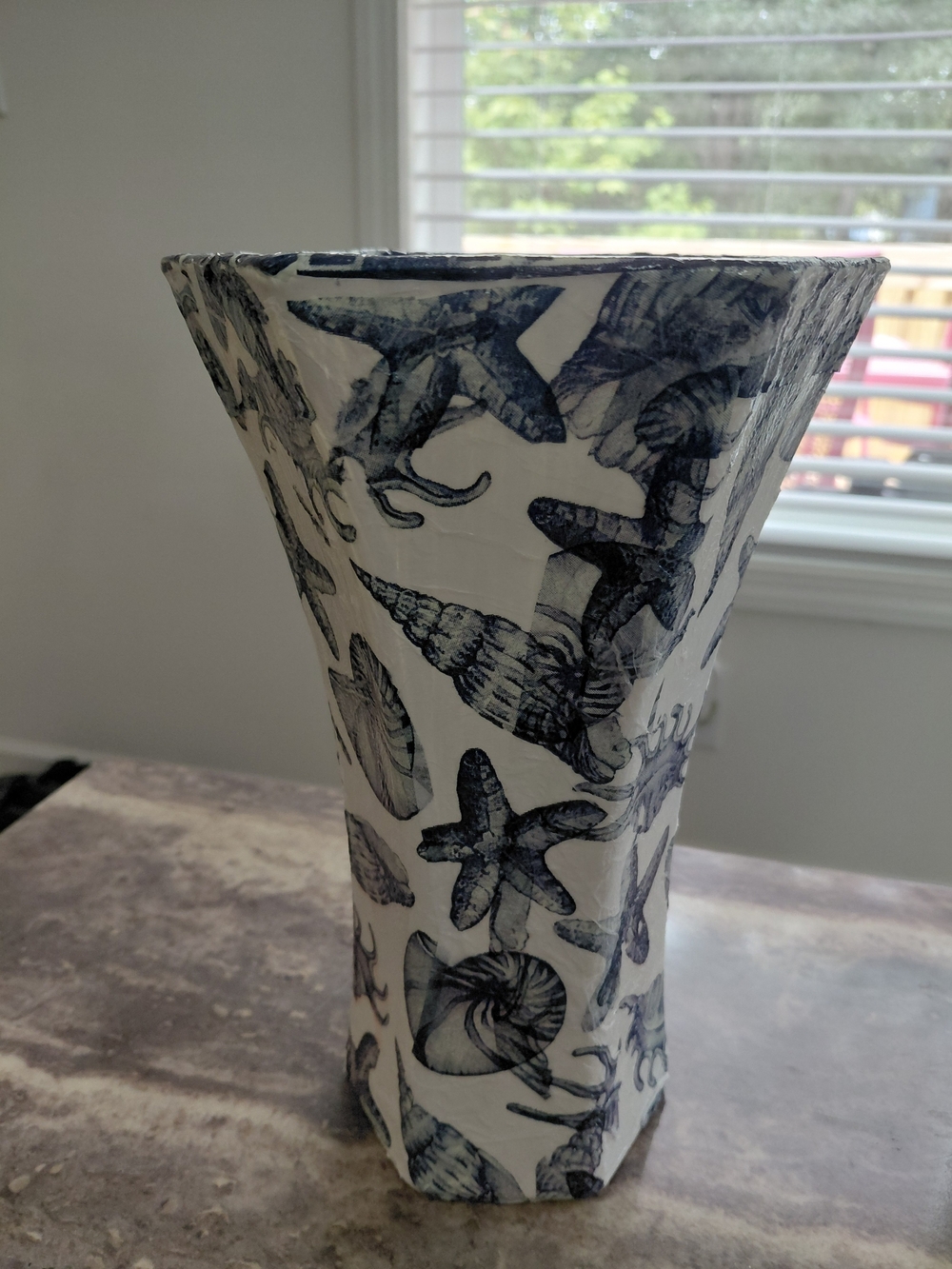 Blue and White Coastal Shell Vase - Unbranded
